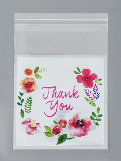 Пакет БОПП с липкой лентой, «Спасибо», 7×7+3 см