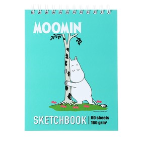 Скетчбук А5+ 60 листов на гребне "Moomin", твёрдая обложка, матовая ламинация, блок 160 г/м2