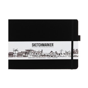 Скетчбук Sketchmarker, 148 х 210 мм, 80 листов, твёрдая обложка из искусственной кожи, черный, блок 140 г/м2 9882892