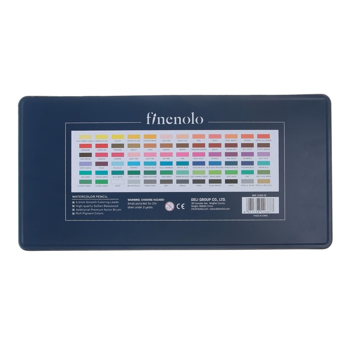 Карандаши акварельные набор 72 цвета, Finenolo, в металлическом пенале