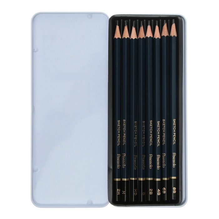Набор карандашей чернографитных разной твердости Finenolo Sketch, 8 штук, 8B-2H, в металлическом пенале