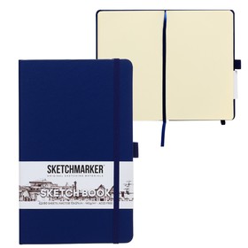 Скетчбук Sketchmarker, 130 х 210 мм, 80 листов, твёрдая обложка из искусственной кожи, синий, блок 140 г/м2