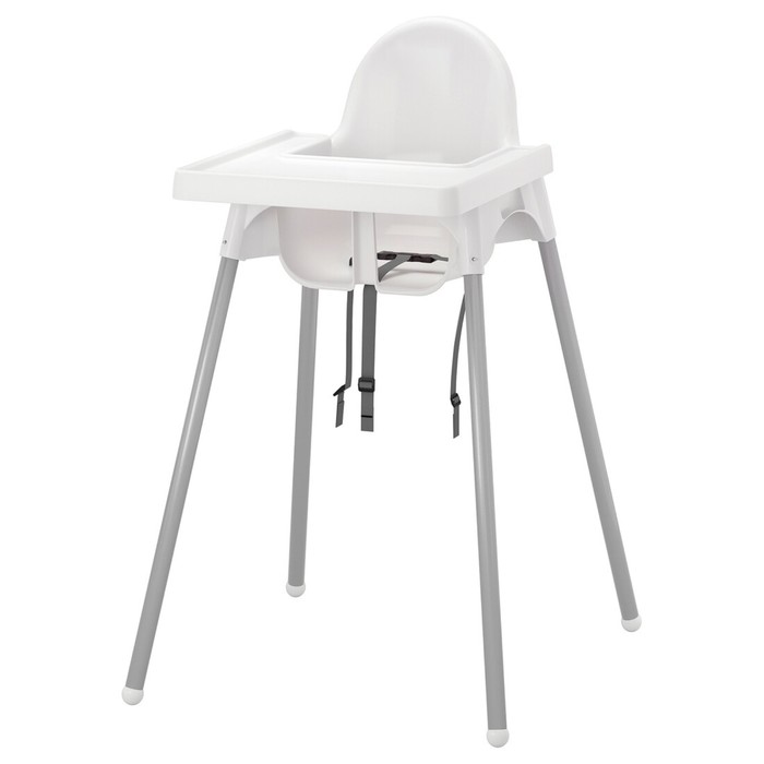 Высокий стульчик для кормления «Антилоп» со столешницей, цвет белый / серебристый