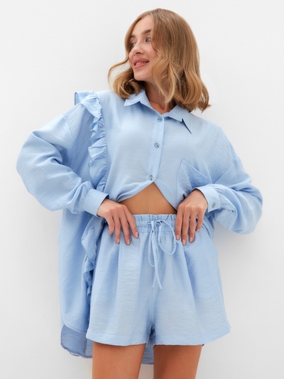 Костюм женский (блузка, шорты) MINAKU: Casual Collection, голубой, размер 46