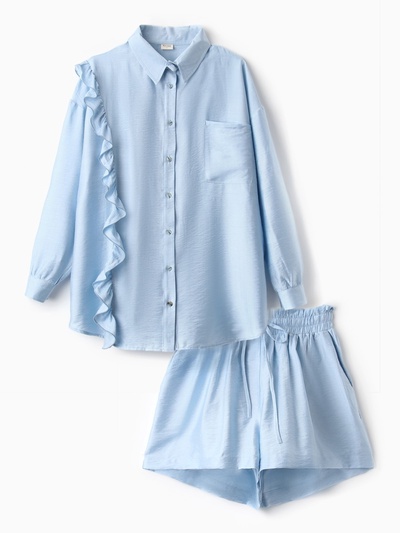 Костюм женский (блузка, шорты) MINAKU: Casual Collection, голубой, размер 46