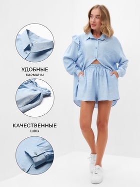 Костюм женский (блузка, шорты) MINAKU: Casual Collection цвет голубой , р-р 44