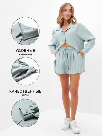 Костюм женский (блузка, шорты) MINAKU: Casual Collection, зелёный, размер 46