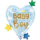Шар фольгированный 25" «Малыш мальчик, звёздочки», сердце, цвет голубой - фото 319767450