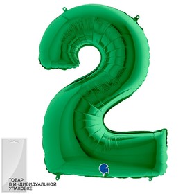 Шар фольгированный 40" «Цифра 2», цвет зелёный, инд. упаковка