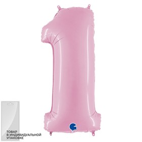 Шар фольгированный 40" «Цифра 1», цвет розовый, инд. упаковка