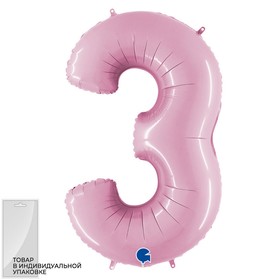 Шар фольгированный 40" «Цифра 3», цвет розовый, инд. упаковка