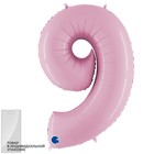 Шар фольгированный 40" «Цифра 9», цвет розовый, инд. упаковка - фото 7267759
