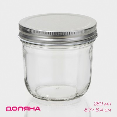 Банка для сыпучих Доляна «Сильвер», 280 мл, 8.7×8.4 см, с металлической крышкой, стекло, прозрачная