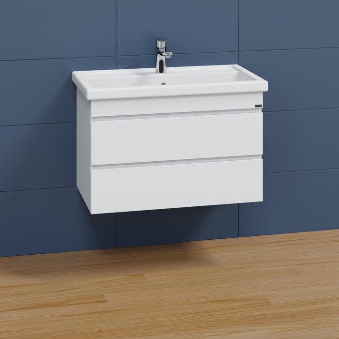 Тумба подвесная «СаНта. Марс 80», с раковиной «Фостер 80», 2 ящика, цвет белый