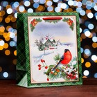 Пакет подарочный новогодний ламинированный «Снегирь на ветке », 18×22.3×10 см - Фото 3