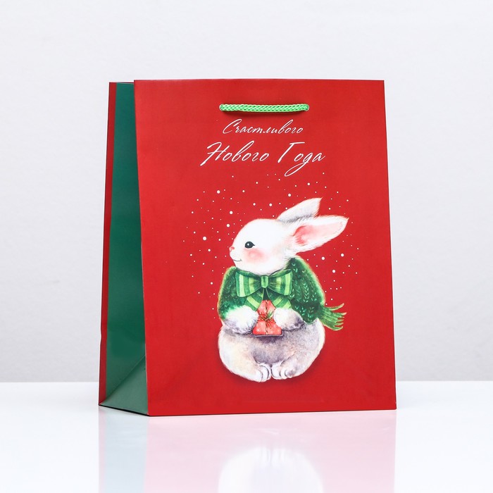 Пакет подарочный новогодний ламинированный "Счастливого Нового года.Зайка", 18×22.3×10 см - Фото 1