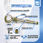 Анкерный болт, с кольцом, оцинкованный, 10х70 мм, 50 шт - фото 38837530