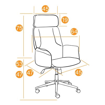 Кресло офисное для руководителя CHARM 29, на колёсиках, 640×470×1220(1280) мм, флок, цвет серый