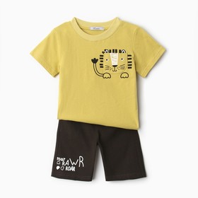 Комплект (футболка/шорты) для мальчика, цвет горчица/черный, рост 110 см