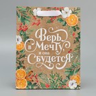 Пакет подарочный новогодний крафтовый вертикальный «Поверь в мечту», MS 18 х 23 х 10 см, Новый год (комплект 2 шт) - фото 22520637