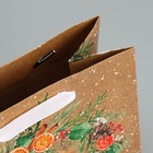 Пакет подарочный новогодний крафтовый вертикальный «Новогодний венок», MS 18 х 23 х 10 см, Новый год (комплект 2 шт) - фото 22520665