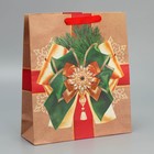Пакет крафтовый вертикальный «Новогодний подарок», M 26 х 30 х 9 см, Новый год - фото 319768298