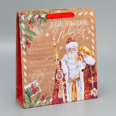 Пакет крафтовый вертикальный «Почта Деда Мороза», M 26 × 30 × 9 см