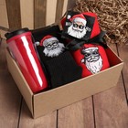 Набор подарочный "Ho-ho" плед, носки, перчатки, термостакан - фото 10873768