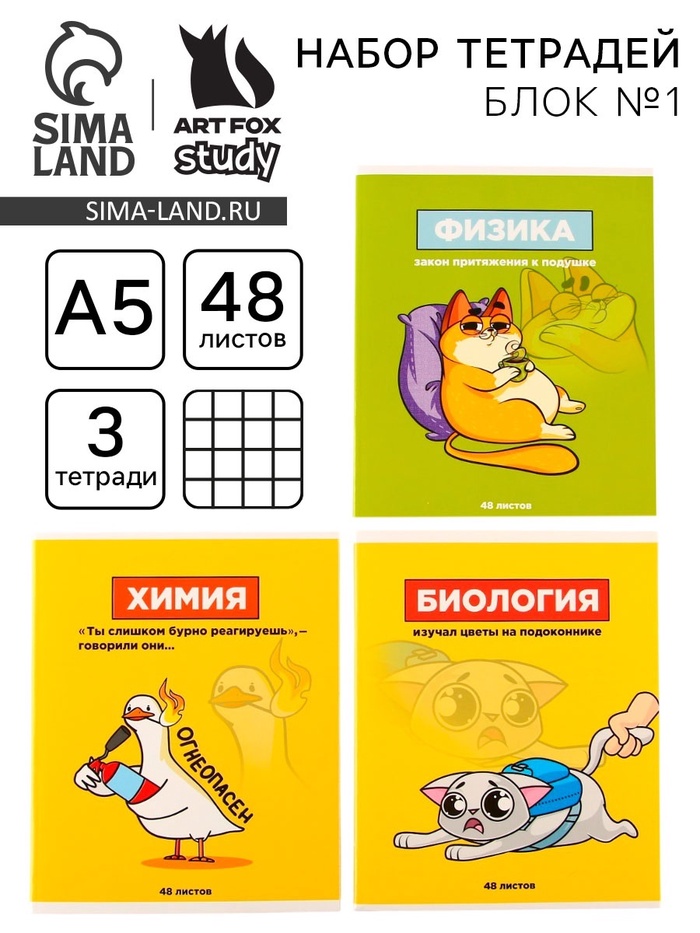 Тетради предметные, 48 л., А5, набор из 3 шт. «Персонажи» - Фото 1