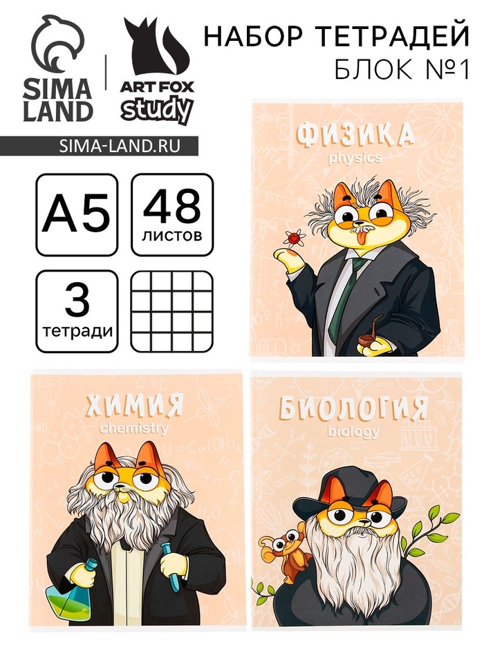 Тетради предметные, 48 л., А5, набор из 3 шт. «КОТэ» - Фото 1