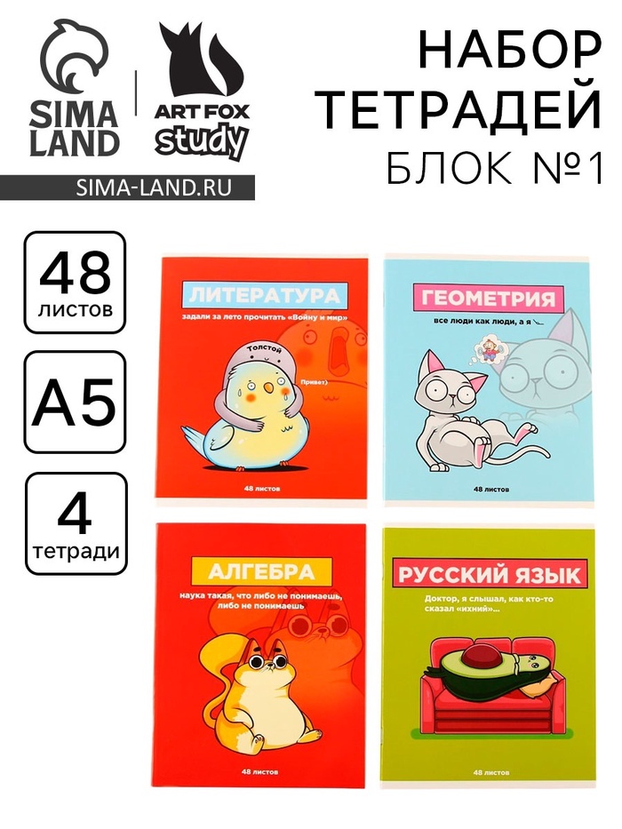 Тетради предметные, 48 л., А5, набор из 4 шт. «Персонажи» - Фото 1