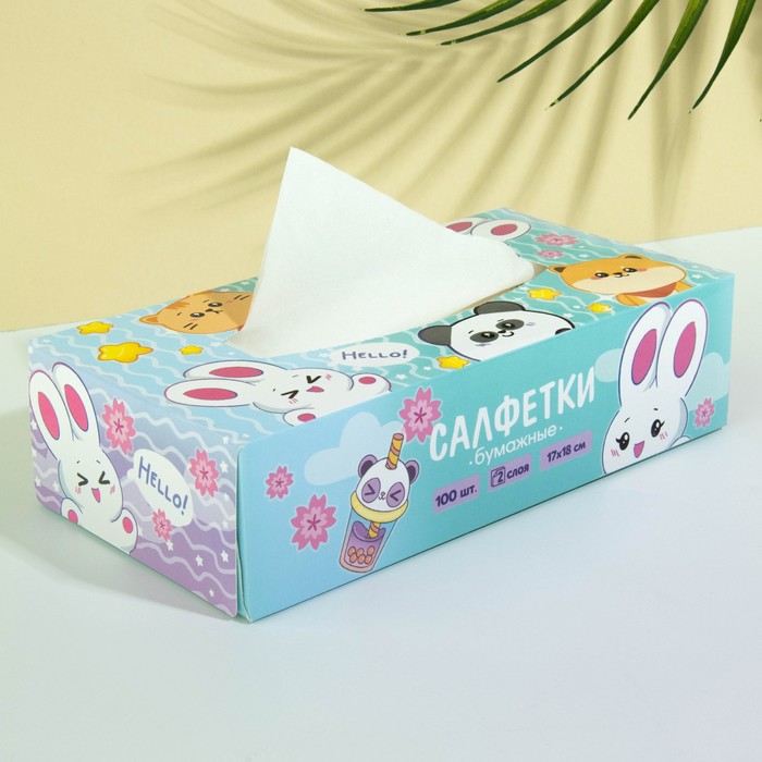 Салфетки бумажные в коробке «Милашки», 100 шт