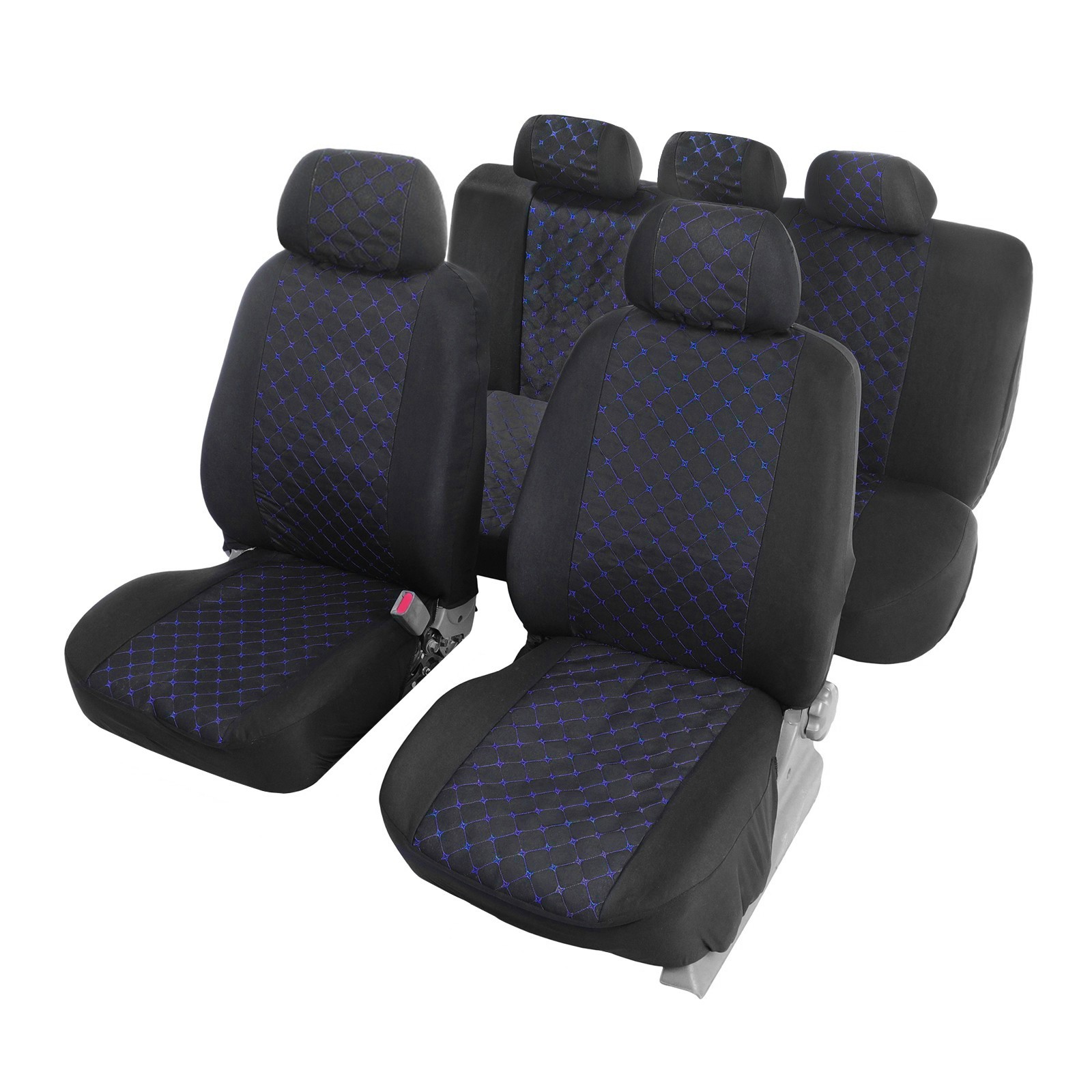 Чехлы на сиденья в автомобиль TORSO Premium 11 предметов, синяя строчка ...
