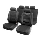 Чехлы на сиденья в автомобиль TORSO Premium универсальные, 11 предметов, кожаные вставки, чёрный - фото 319927710