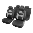 Чехлы на сиденья в автомобиль TORSO Premium, 11 предметов, кожаные вставки, серые вставки - фото 319927719