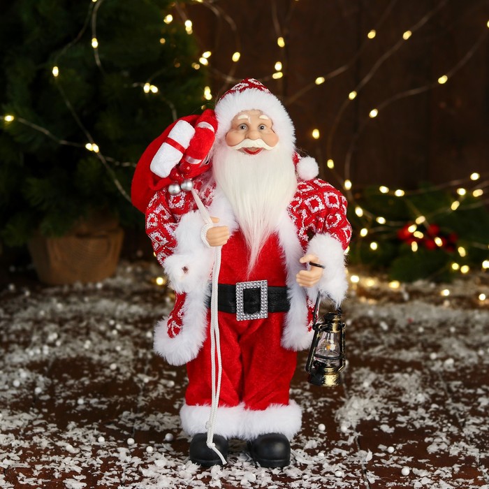 Дед Мороз "В костюме с орнаментом" 28 см, красный - Фото 1