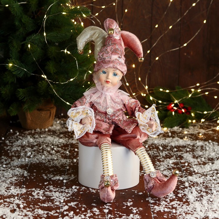 Новогодний шут «В нарядном костюмчике» музыка шевелит головой, 46 см, сиреневый - Фото 1