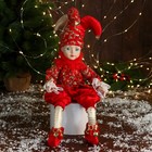 Новогодний шут "В нарядном костюмчике" музыка шевелит головой, 46 см, красный - фото 10773414
