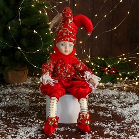 Новогодний шут "В нарядном костюмчике" музыка шевелит головой, 46 см, красный