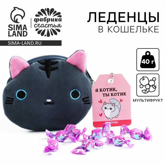 Леденцы «Кис-кис» в кошельке, со вкусом арбуза, 40 г - Фото 1