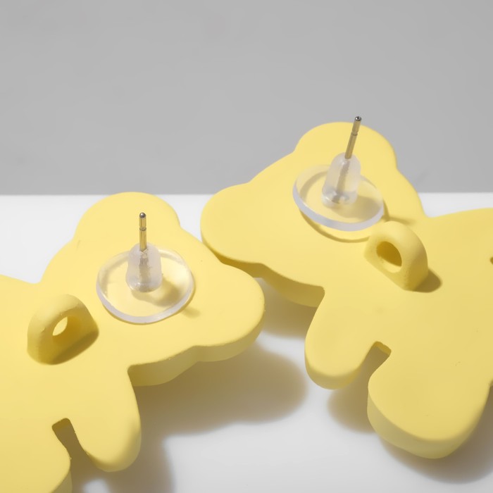 Серьги пластик "Мишки" со смайликами, цвет жёлтый