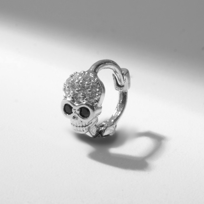 Пирсинг в ухо (хеликс) «Череп», d=8 мм, цвет чёрно-белый в серебре - Фото 1