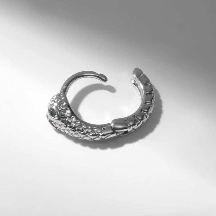 Пирсинг в ухо (хеликс) "Змея", d=13мм, цвет бело-зелёный в серебре