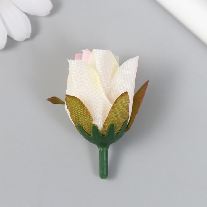 Бутон на ножке для декорирования "Роза Мондиаль" бело-розовая 1,7х3 см