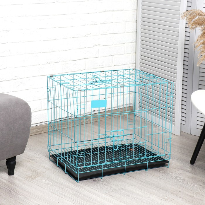 Клетка для собак 61 х 42 х 50 см, синяя - Фото 1