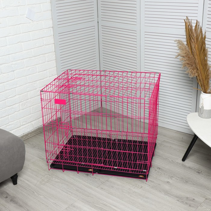 Клетка с люком для собак и кошек, 85 х 60 х 70 см, розовая
