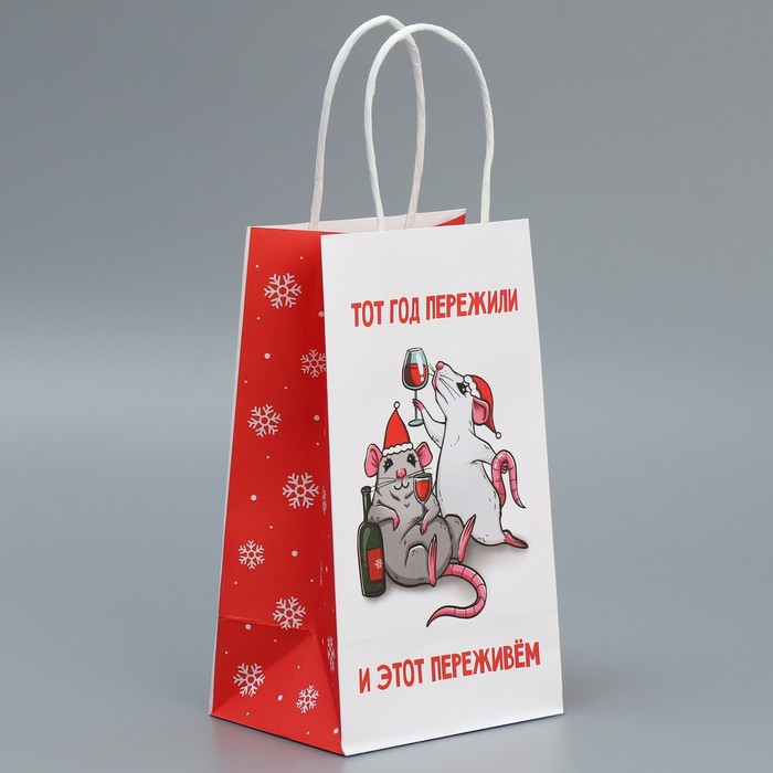 Пакет подарочный крафтовый «Переживём все», 12 × 21 × 9 см - Фото 1