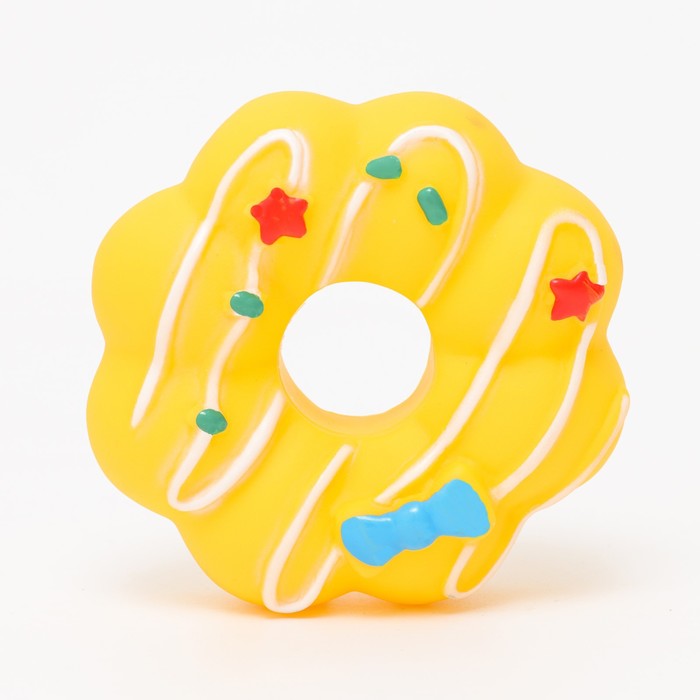 Игрушка пищащая "Пончик" для собак, 8,5 см, жёлтая