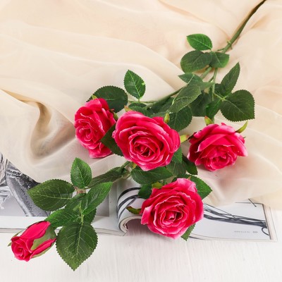 цветы искусственные куст розы капля 90 см розовый