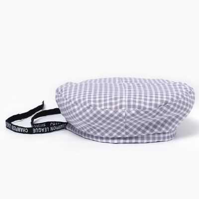 Берет в клетку, серый, р-р 56 см